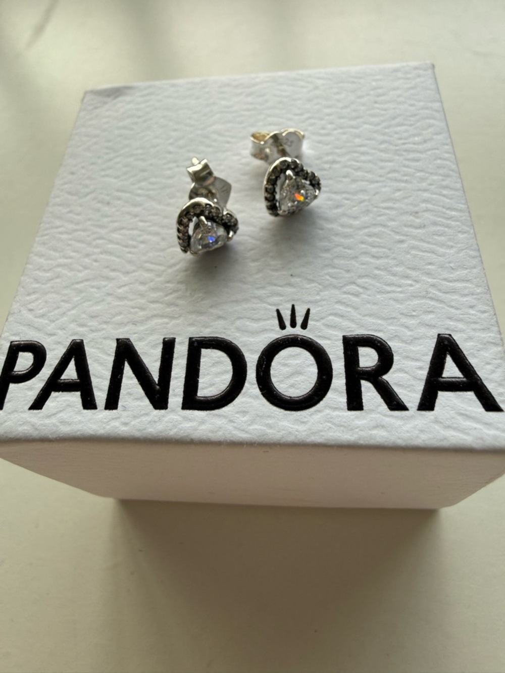 Pandora Elevated Heart Stud Earrings with Clear Stones- Sterling silver